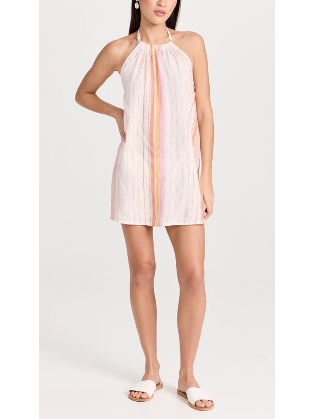 L*Space 'Lydia' Striped Halter Swimsuit Cover-Up Dress, Pink Multi
